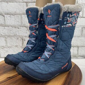 Columbia 200Grams Womens 6 Youth 4 Blue Insulated WP Faux Fur Winter Boots